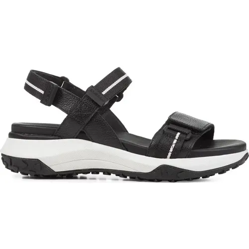 Schwarze flache Sandalen für Frauen , Damen, Größe: 36 EU - Geox - Modalova