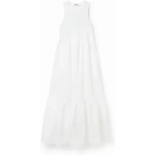 Einfaches Ärmelloses Weißes Kleid , Damen, Größe: S - Desigual - Modalova