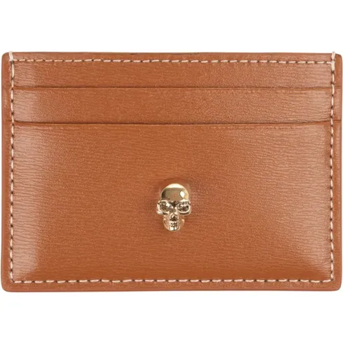 Wallets & Cardholders, female, , Size: ONE SIZE Leather Card Holder with Metal Skull - alexander mcqueen - Modalova