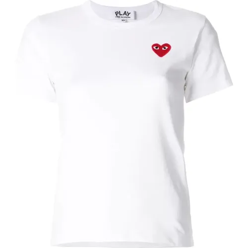 T-Shirt mit gesticktem Herzlogo,Schwarzes Heart Logo T-Shirt - Comme des Garçons Play - Modalova