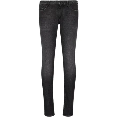 Skinny Jeans, male, , Size: W30 Vintage Delavé Black Denim Jeans - Emporio Armani - Modalova