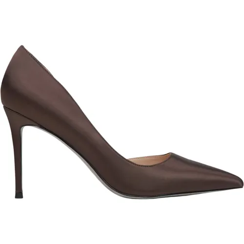 Damen Dunkelbraune Spitz Zulaufende High Heels mit Satin-Finish Er00114766 - Estro - Modalova