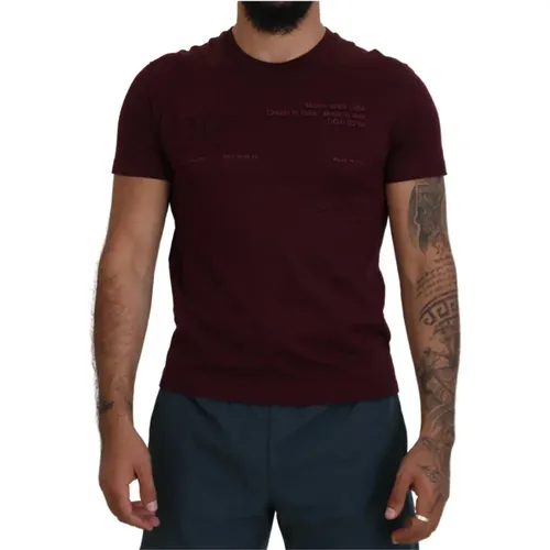 Maroon Printed Short Sleeves Men`s T-shirt , male, Sizes: 2XS - Dolce & Gabbana - Modalova