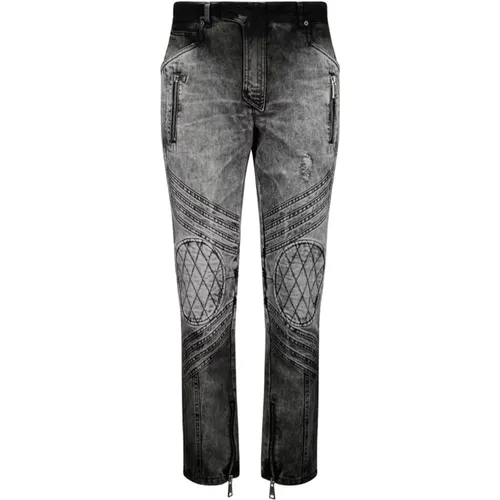 Dunkelgraue Biker Jeans mit Ausgeschnittenen Details - Balmain - Modalova