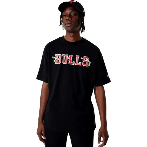 Schwarzes Bulls NBA Blumen Grafik T-Shirt , unisex, Größe: XL - new era - Modalova