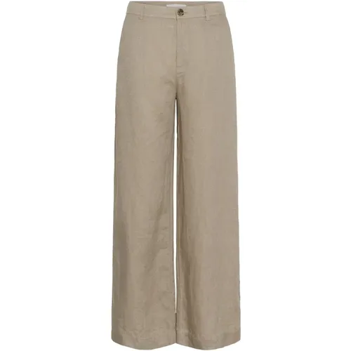Wide Trousers, female, , Size: M Desert Taupe Linen Wide Leg Pants - Part Two - Modalova