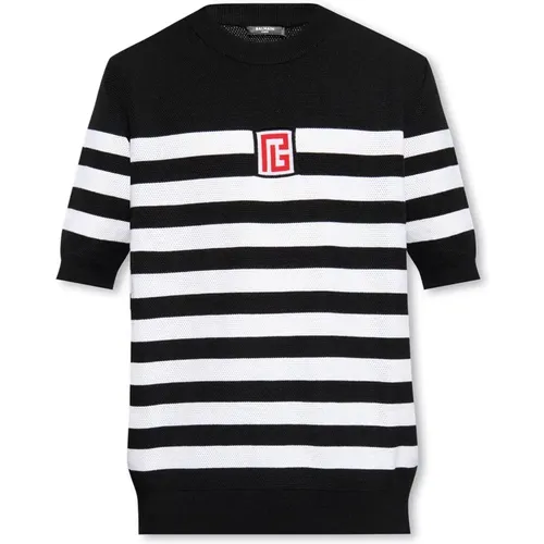 Striped T-shirt , male, Sizes: S, L - Balmain - Modalova