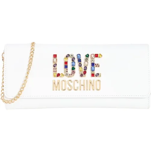 Weiße Rhinestone Logo Clutch Tasche - Love Moschino - Modalova
