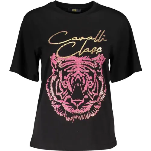 Kurzarm Rundhals T-Shirt Damen Schwarz , Damen, Größe: S - Cavalli Class - Modalova