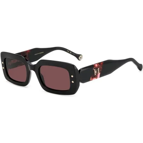 Stilvolle Burgunder Sonnenbrille mit rosa Gläsern , Damen, Größe: 50 MM - Carolina Herrera - Modalova