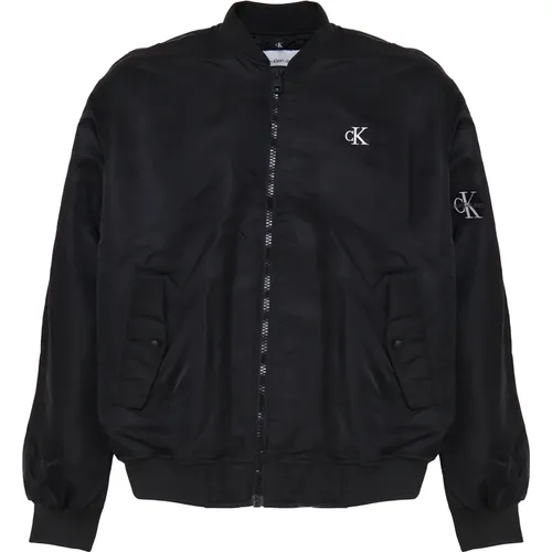 Schwarze Nylon-Bomberjacke mit Logo , Herren, Größe: M - Calvin Klein - Modalova