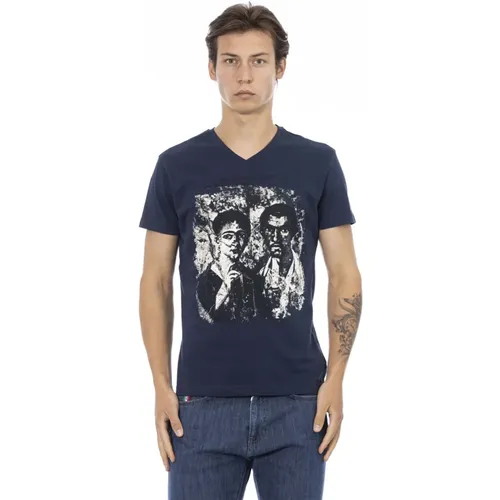 Kurzarm V-Ausschnitt T-Shirt - Frontdruck - Trussardi - Modalova