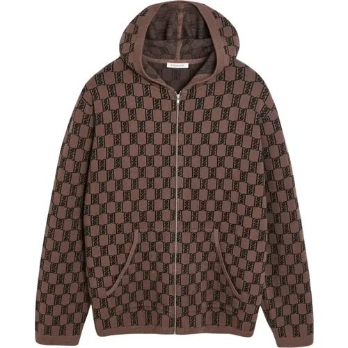 Zip-throughs, female, , Size: S Dark Mahogany Zip Hoodie with Monogram Pattern - By Malene Birger - Modalova