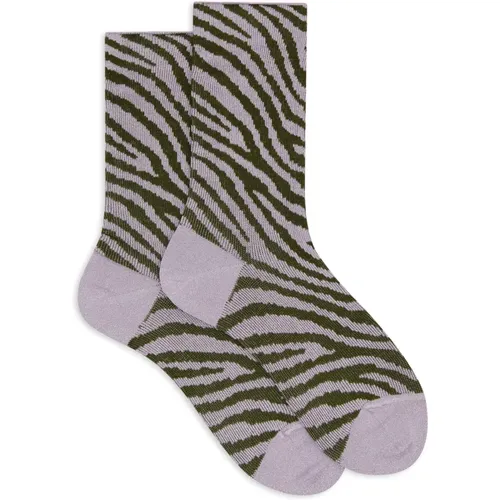 Lila Zebra Kurze Socken , Damen, Größe: S - Gallo - Modalova