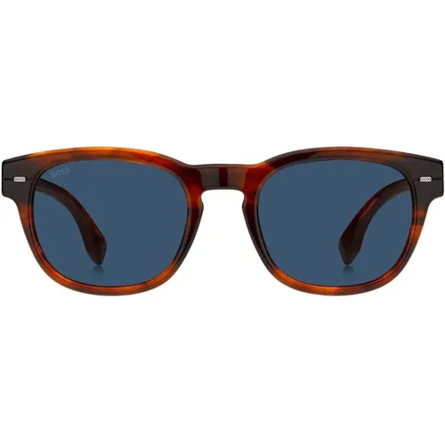 Sunglasses, male, , Size: 51 MM Horn/Blue Sunglasses - Hugo Boss - Modalova