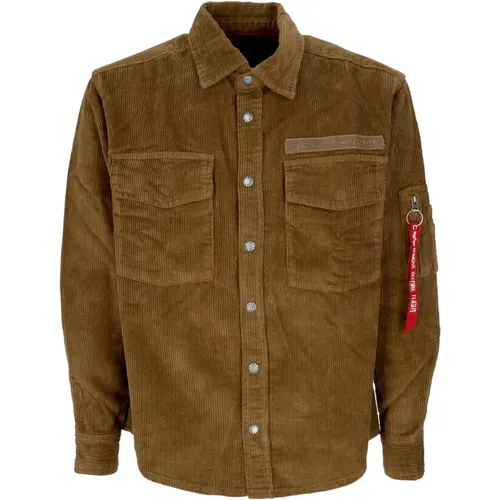 Light Jackets, male, , Size: S Cord Overshirt Sand Long Sleeve Shirt - alpha industries - Modalova