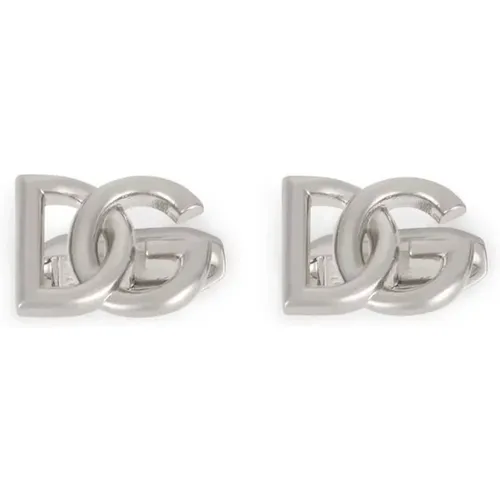 Earrings, male, , Size: ONE SIZE Silver-tone Logo Plaque Hinge-pin Jewellery - Dolce & Gabbana - Modalova