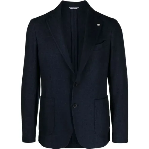 Blaue Einreiher-Jacke mit Logo-Hardware , Herren, Größe: XL - Luigi Bianchi Mantova - Modalova