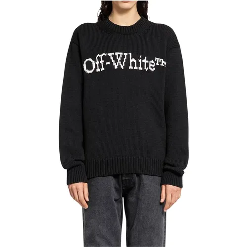 Chunky Strick Crewneck Schwarzer Pullover , Herren, Größe: L - Off White - Modalova