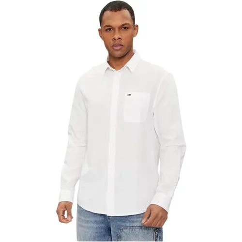 Baumwoll Leinen Hemd - Blancs , Herren, Größe: M - Tommy Jeans - Modalova