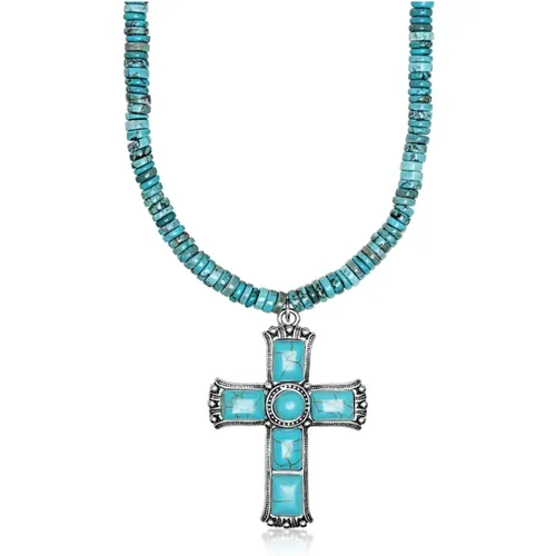 Beaded Turquoise Choker with Statement Cross , female, Sizes: ONE SIZE - Nialaya - Modalova