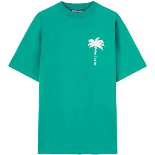 Grün-Weißes T-Shirt mit The Palm Design , Herren, Größe: L - Palm Angels - Modalova