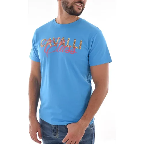 Blau Logo T-Shirt - Klassischer Stil , Herren, Größe: L - Cavalli Class - Modalova