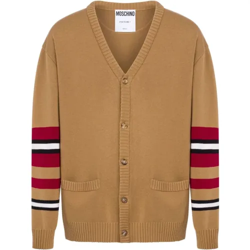 Cardigans, male, , Size: S Striped Logo V-Neck Sweater - Moschino - Modalova