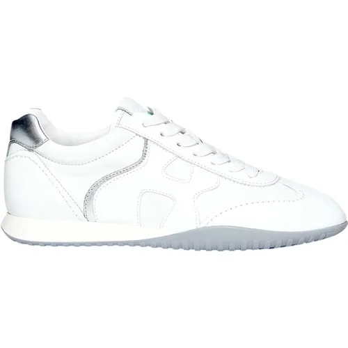 Smooth Leather Sneakers with Laminated Inserts and Wavy Side Paint , female, Sizes: 3 UK - Hogan - Modalova