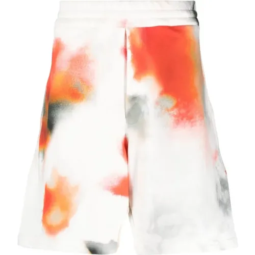 Casual Shorts, male, , Size: L Tie-Dye Cotton Shorts with Embroidered Logo - alexander mcqueen - Modalova