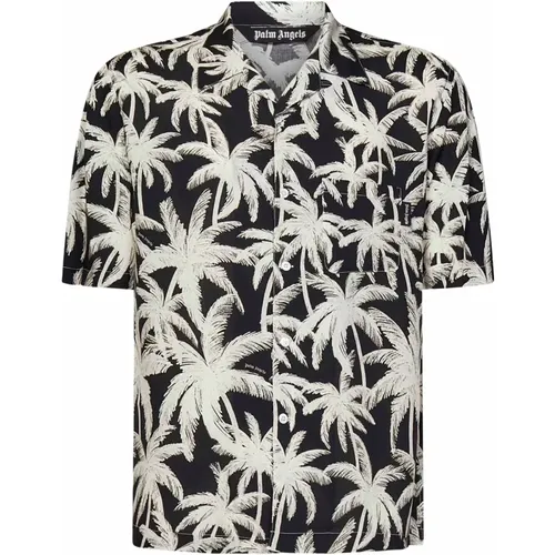 Black Palm Print Short-Sleeve Shirt , male, Sizes: L, M, S - Palm Angels - Modalova
