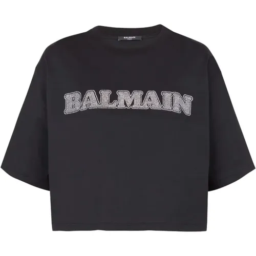 Strass Cropped T-shirt Balmain - Balmain - Modalova