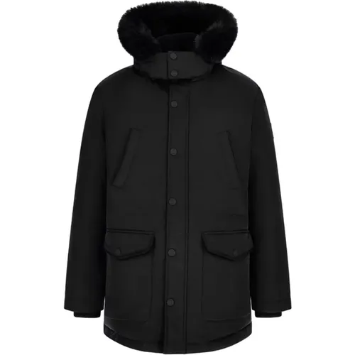 Schwarze Textil-Parka für Männer , Herren, Größe: M - Guess - Modalova