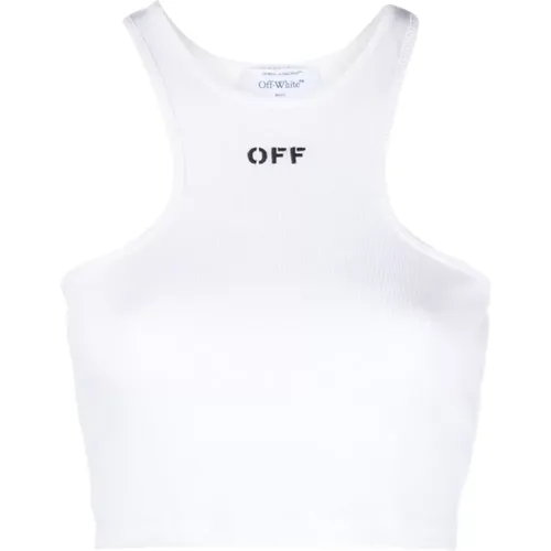Off , Ribbed Crop Top Logo Print , female, Sizes: S - Off White - Modalova