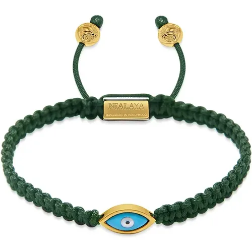 Men& Dark Green String Bracelet with Gold Evil Eye , male, Sizes: M, 2XL, S, L, XL - Nialaya - Modalova