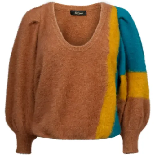 Short Silk Fox Sweater Camel Yellow Turquoise , female, Sizes: ONE SIZE - Mes Demoiselles - Modalova