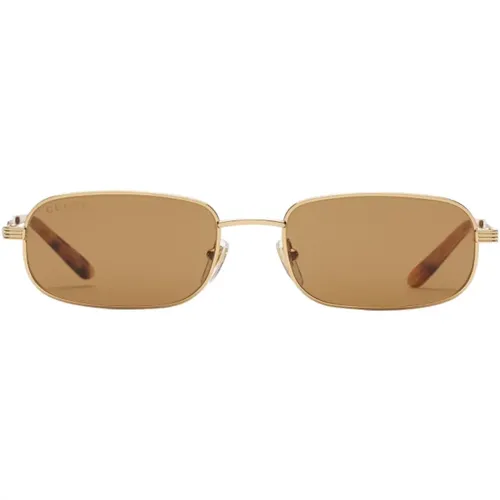 Gold Oval Metal Frame Sunglasses , unisex, Sizes: 57 MM - Gucci - Modalova