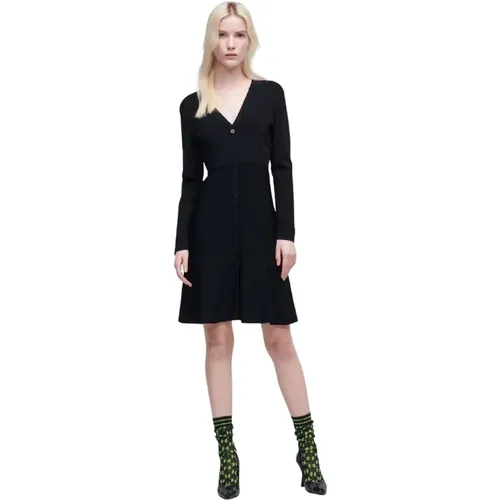 Long-sleeved-button-front-knit-dress , female, Sizes: L - Karl Lagerfeld - Modalova