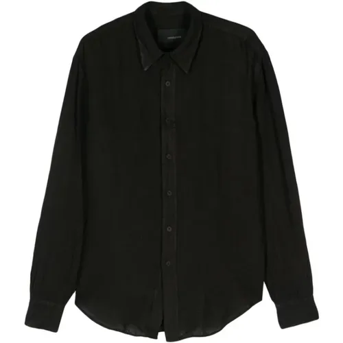 Schwarzes Leinenhemd mit Spitzem Kragen , Herren, Größe: L - Costumein - Modalova