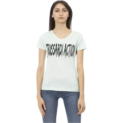 Stylisches Baumwoll-T-Shirt mit Frontdruck , Damen, Größe: XL - Trussardi - Modalova