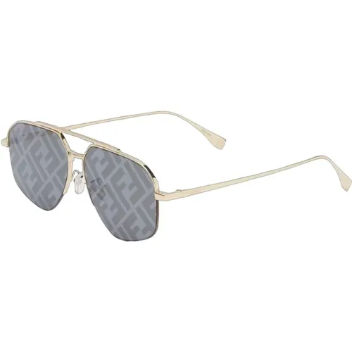 Aviator Sunglasses Grey Lenses Gold Frame , male, Sizes: 56 MM - Fendi - Modalova