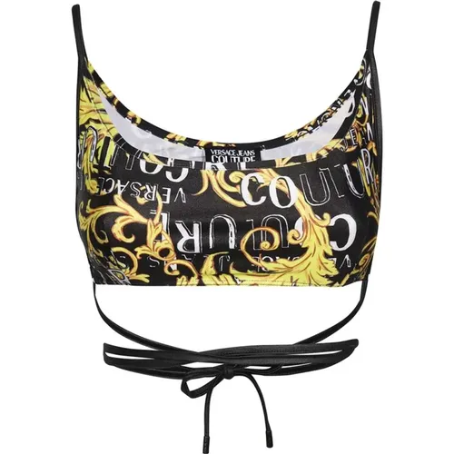 Sleeveless Tops, female, , Size: M Crossed Lace Crop Top - Versace Jeans Couture - Modalova