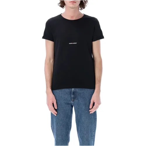 Logo Print Baumwoll T-Shirt für Herren , Herren, Größe: L - Saint Laurent - Modalova