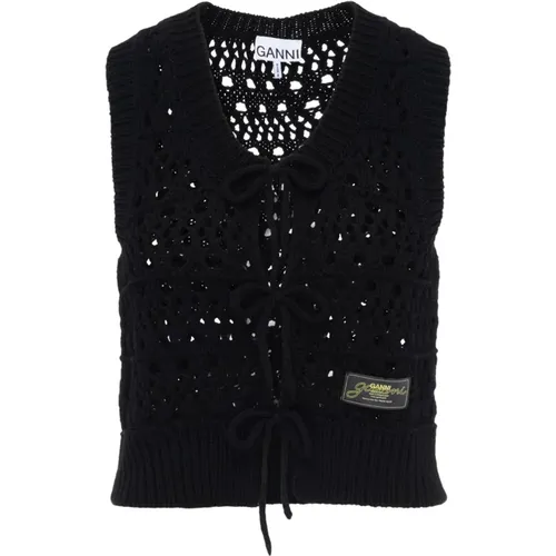 Cardigans, female, , Size: M Tie String Cotton Mix Vest - Ganni - Modalova
