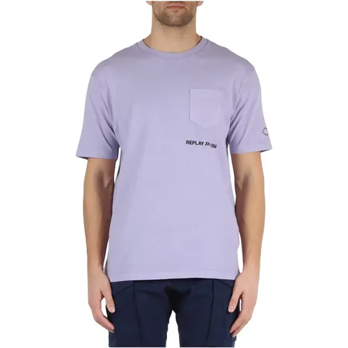 Cotton T-shirt with Front Pocket , male, Sizes: L, XL, M, 2XL - Replay - Modalova