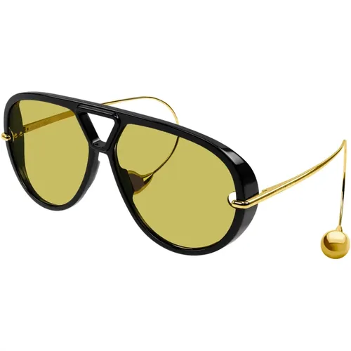 Schwarze/Gelbe Sonnenbrille mit Ohrringen , Damen, Größe: 63 MM - Bottega Veneta - Modalova