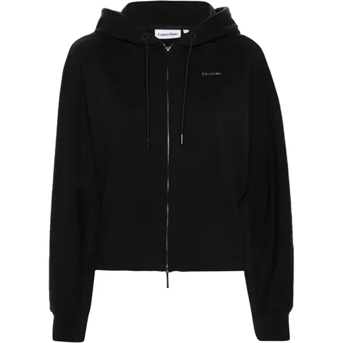 Schwarzer Nano Logo Zip Hoodie , Damen, Größe: 2XS - Calvin Klein - Modalova