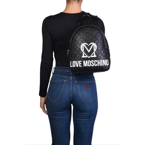 Backpacks, female, , Size: ONE SIZE Quilted Backpack with White Logo Print - Love Moschino - Modalova