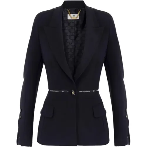 Blazers, female, , Size: L Slim-Fit Crepe Jacket - Elisabetta Franchi - Modalova