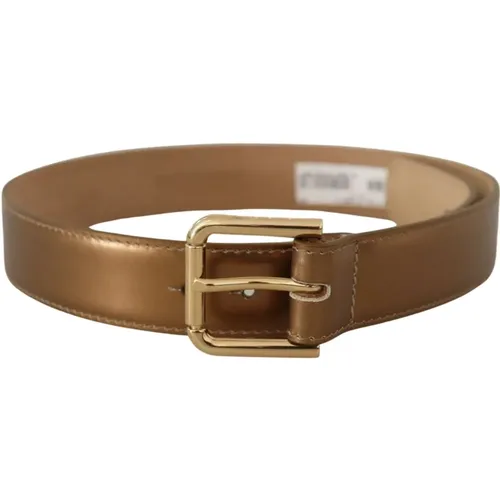 Belts, unisex, , Size: 65 CM Bronze Leather Belt with Gold Buckle - Dolce & Gabbana - Modalova